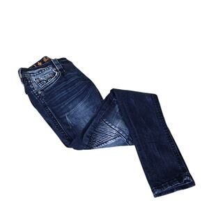 Rock Revival Mena Skinny Jeans sz 25 Dark Wash Blue Distressed Low Rise Stretch